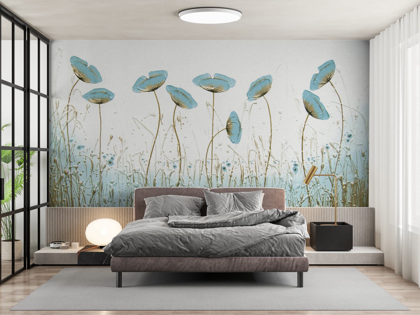 Fototapet flori albastre pe tulpini grațioase