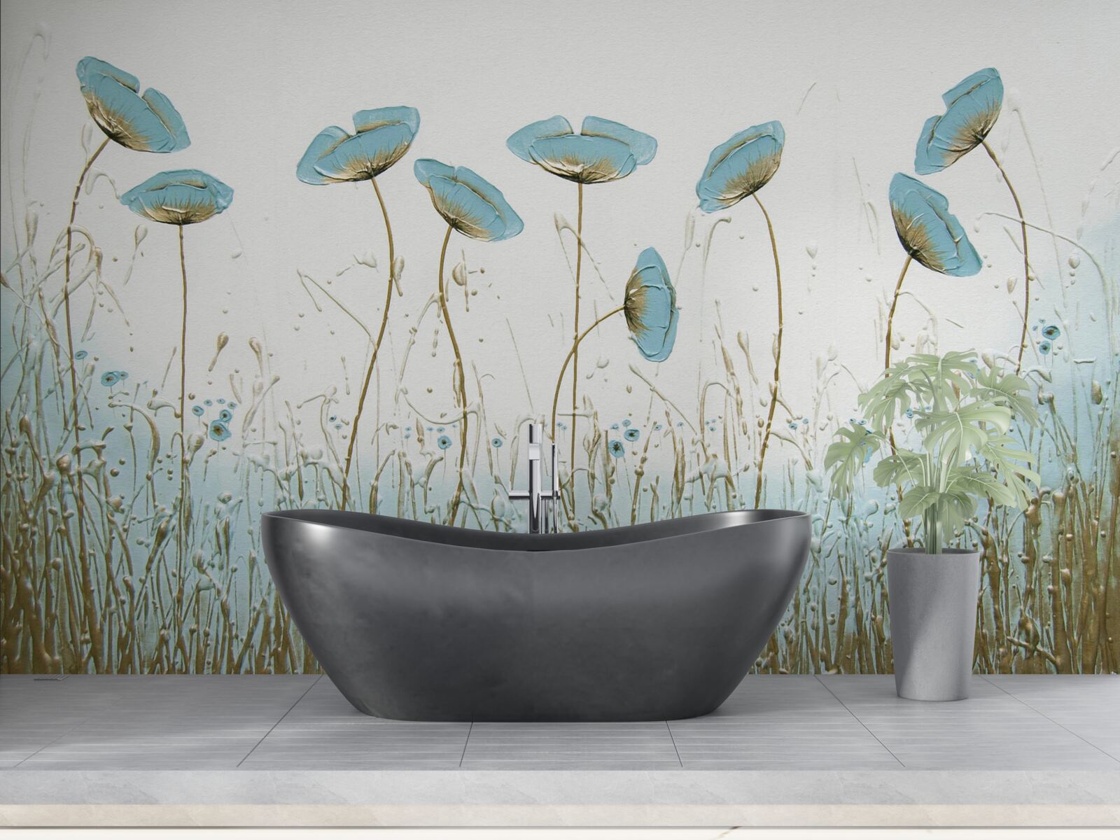 Fototapet flori albastre pe tulpini grațioase