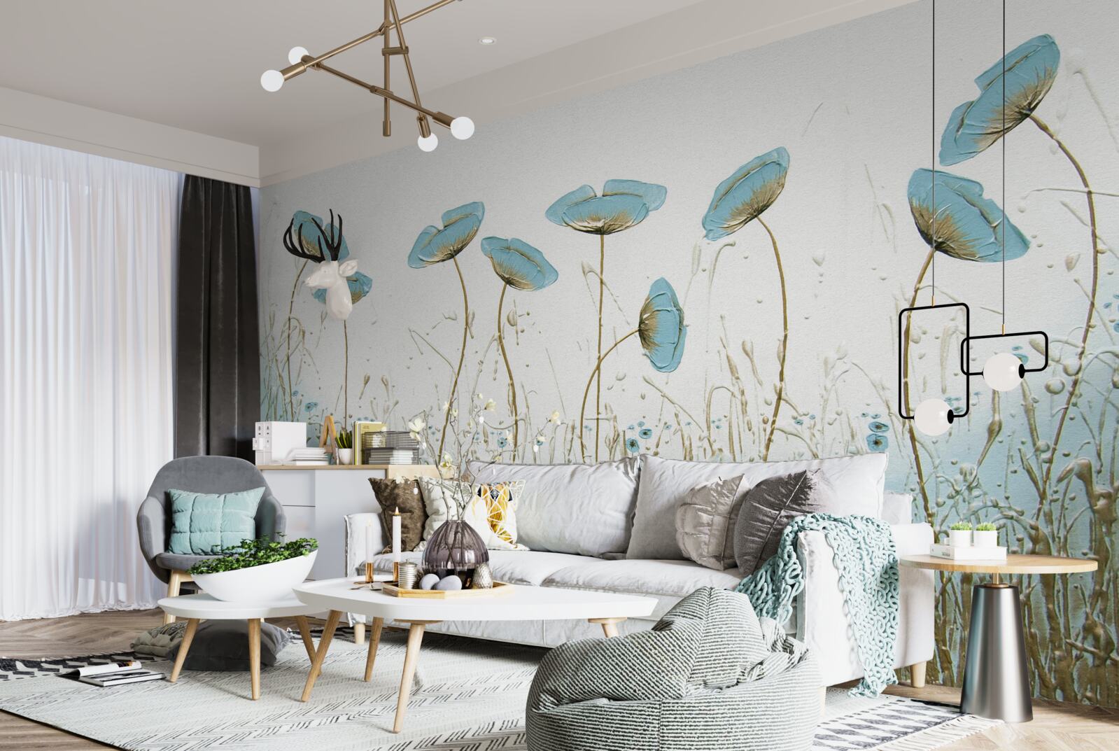 Fototapet flori albastre pe tulpini grațioase