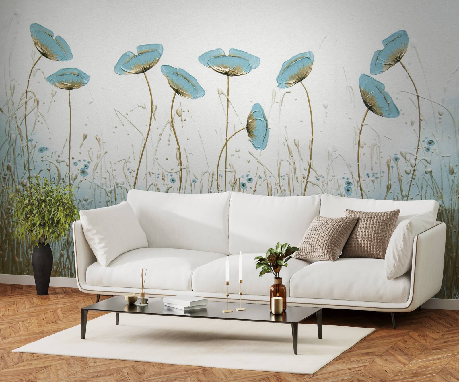 Fototapet flori albastre pe tulpini grațioase