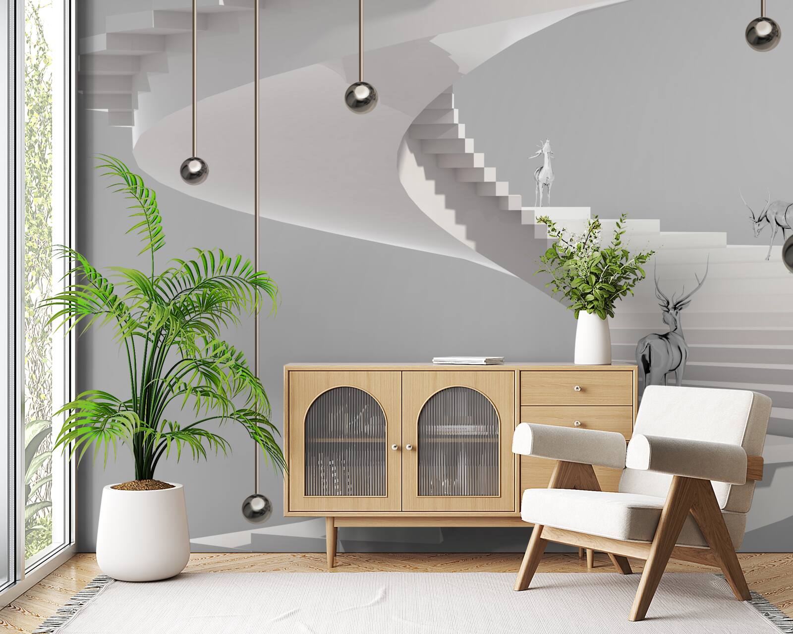 Fototapet căprioară pe scara în spirală