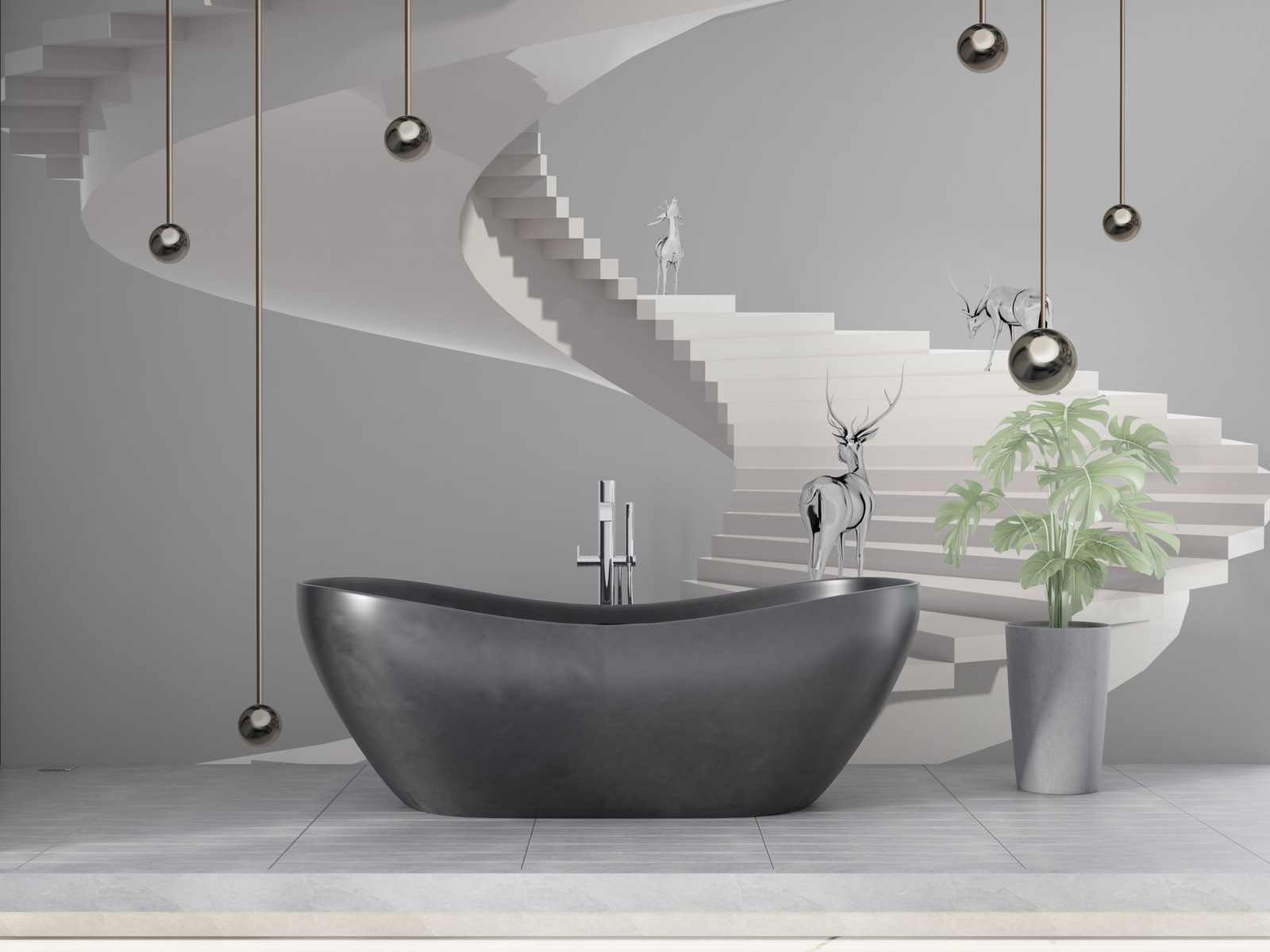 Fototapet căprioară pe scara în spirală