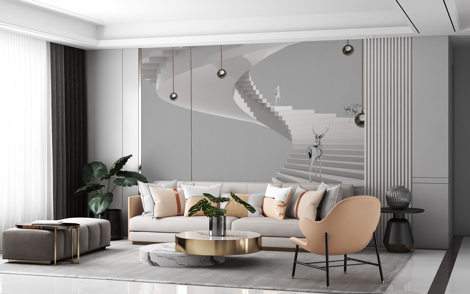 Fototapet căprioară pe scara în spirală