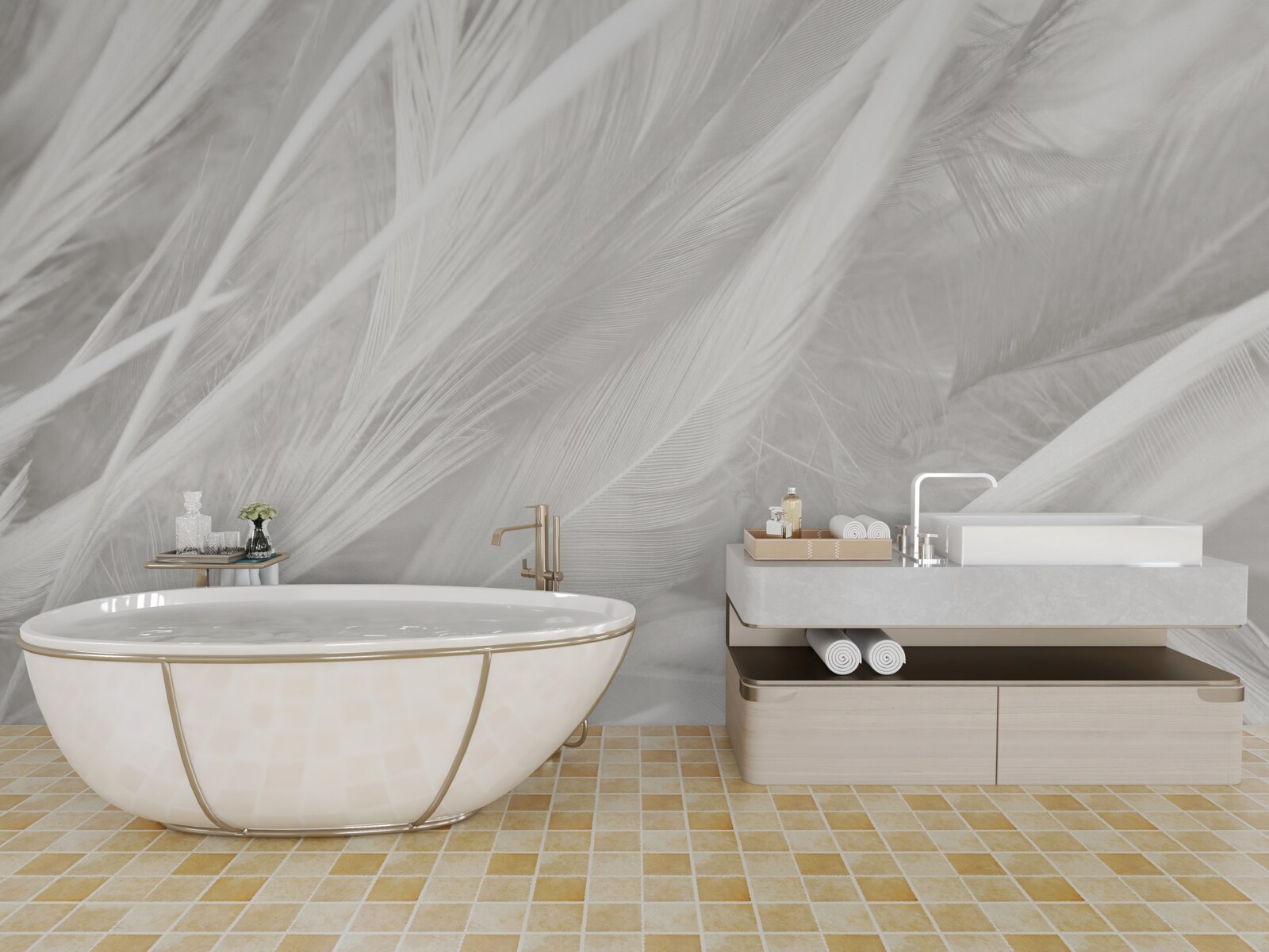 Fototapet număr mare de pene deschise la culoare