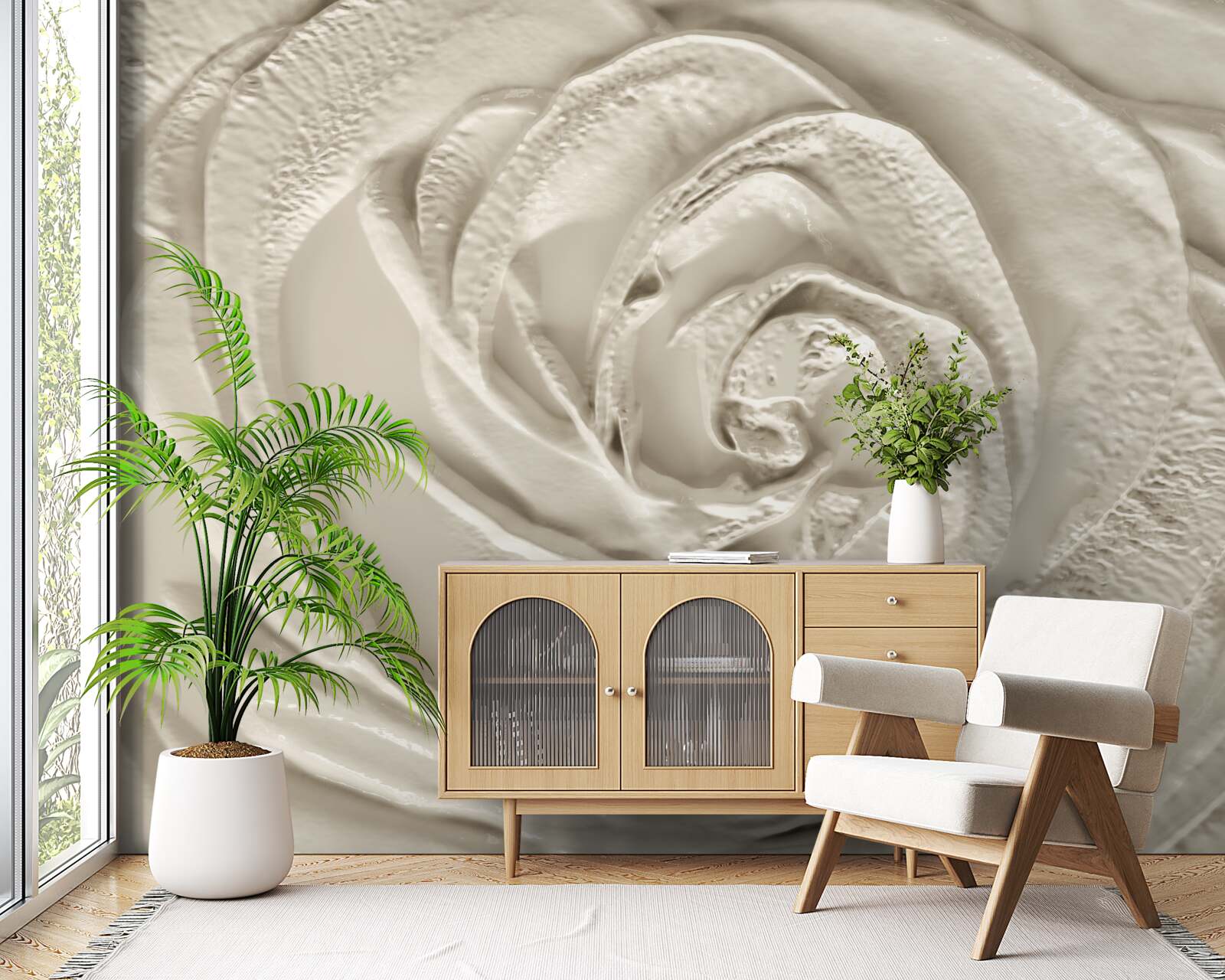 Fototapet Relief din ipsos cu imaginea unui trandafir