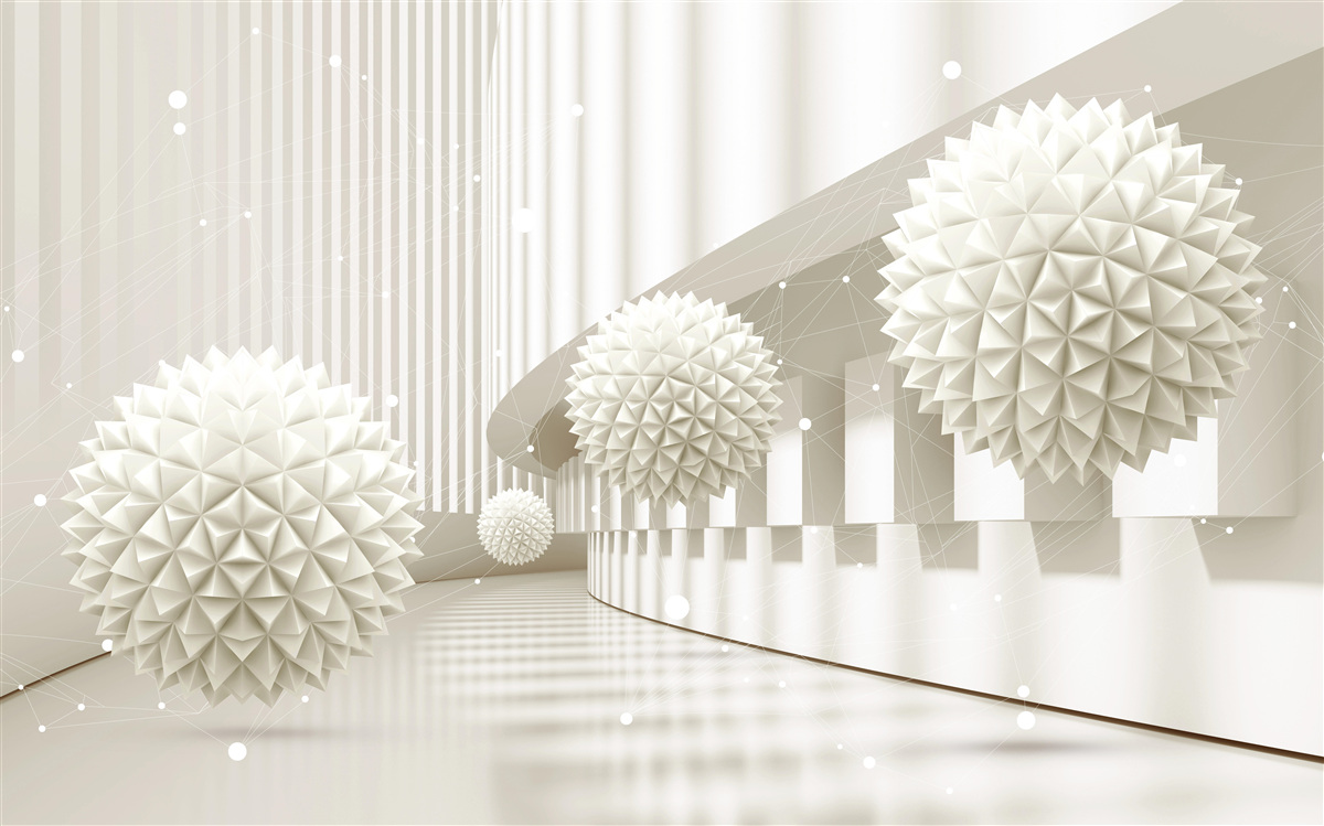 Fototapet baloane albe cu un design tridimensional