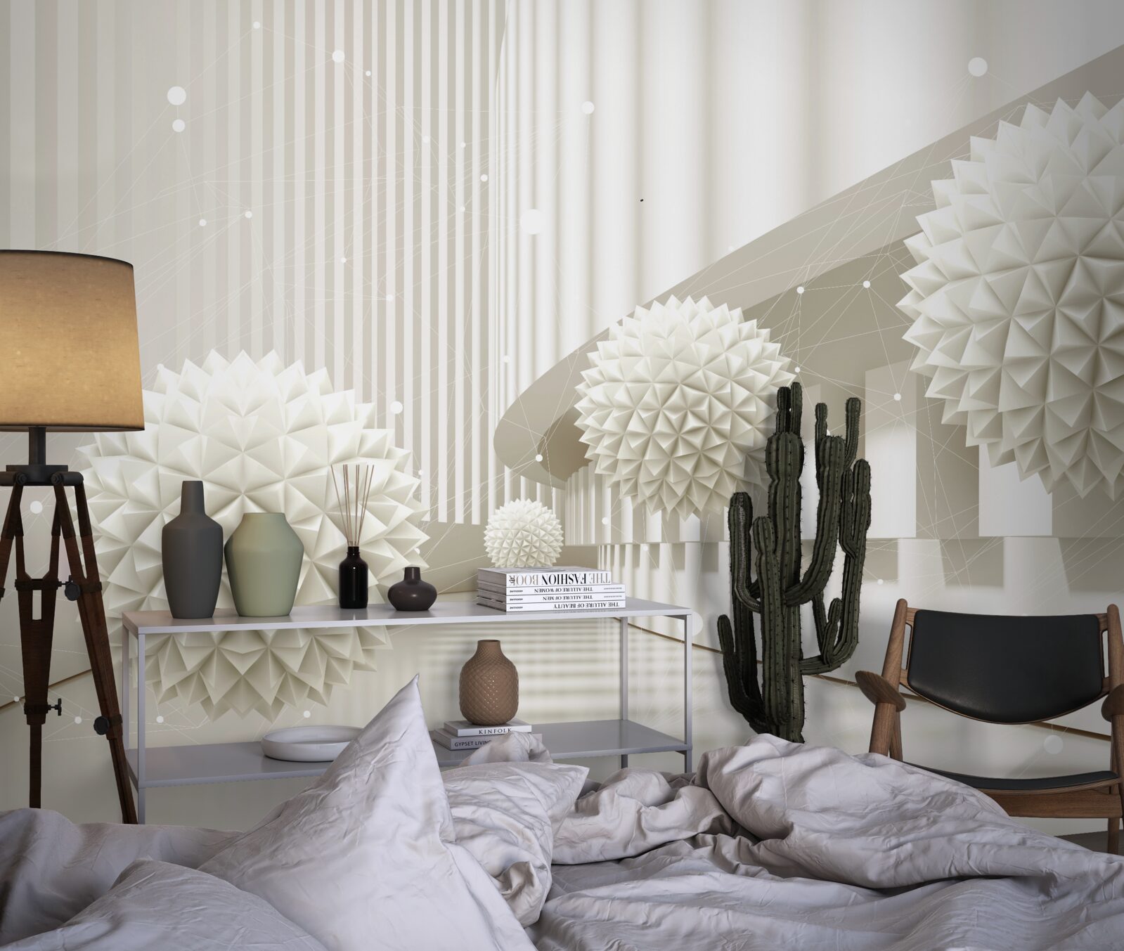 Fototapet baloane albe cu un design tridimensional