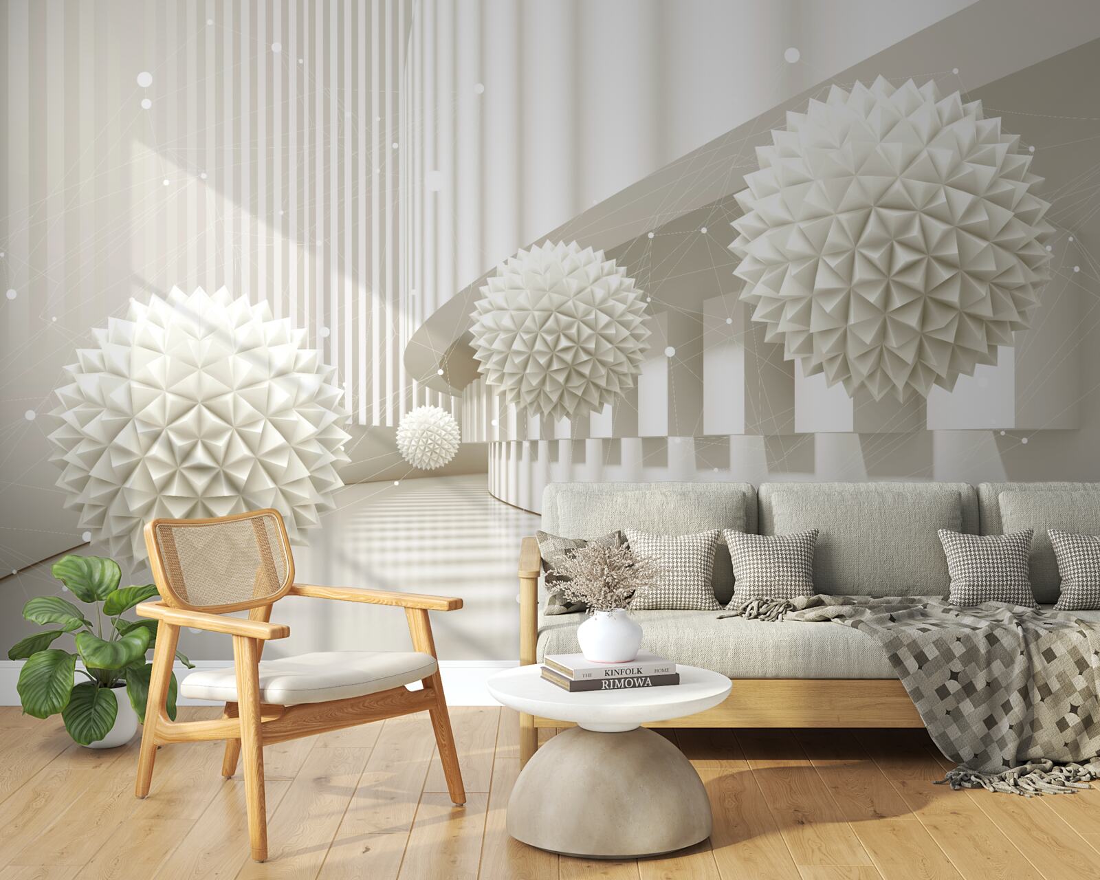 Fototapet baloane albe cu un design tridimensional