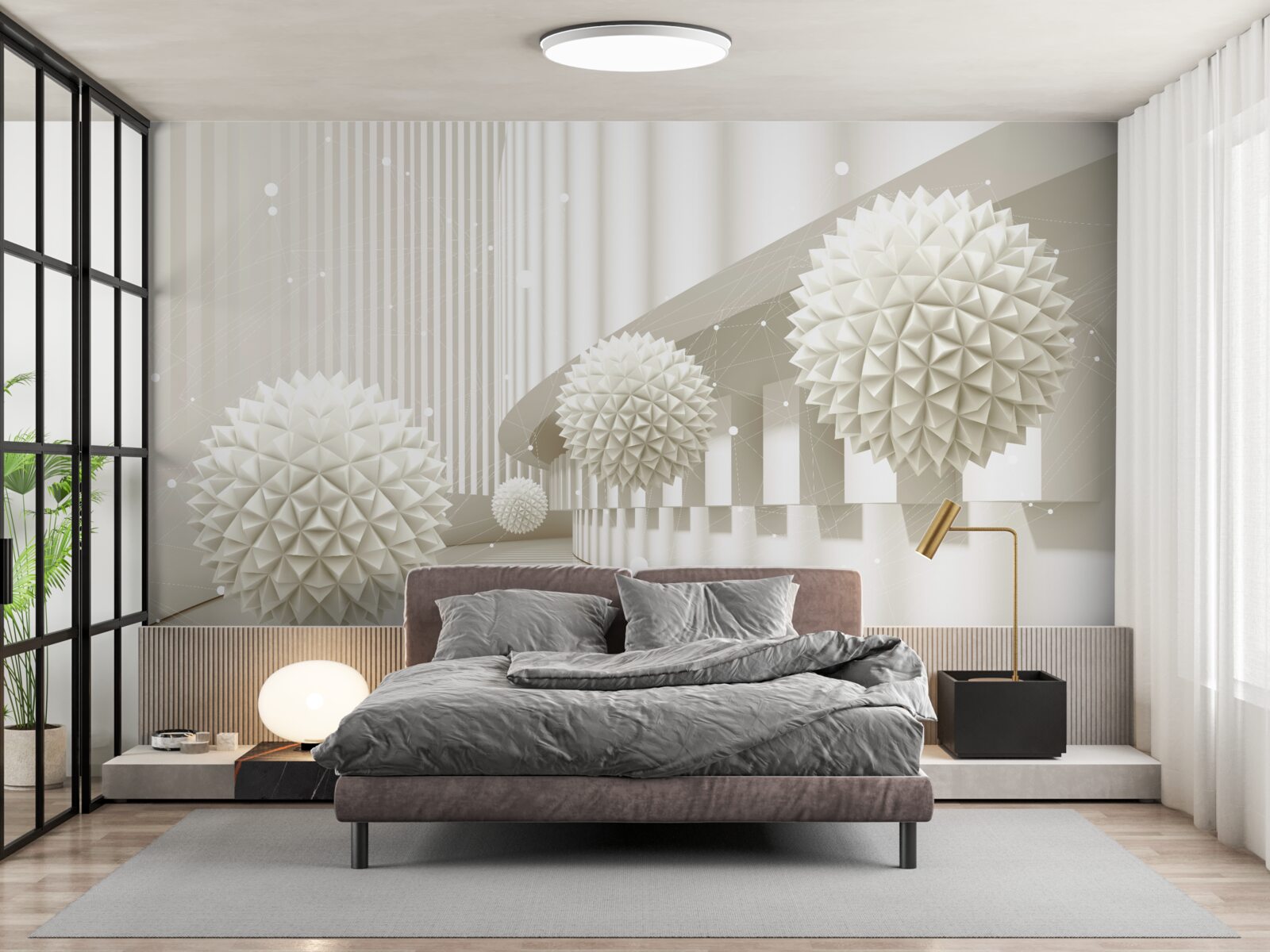 Fototapet baloane albe cu un design tridimensional