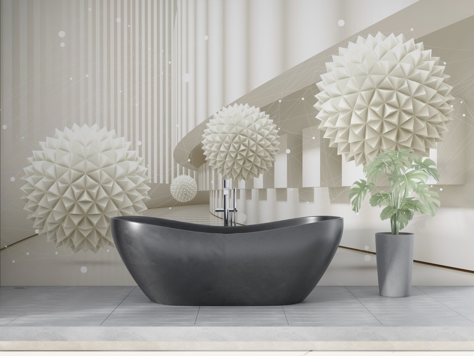 Fototapet baloane albe cu un design tridimensional