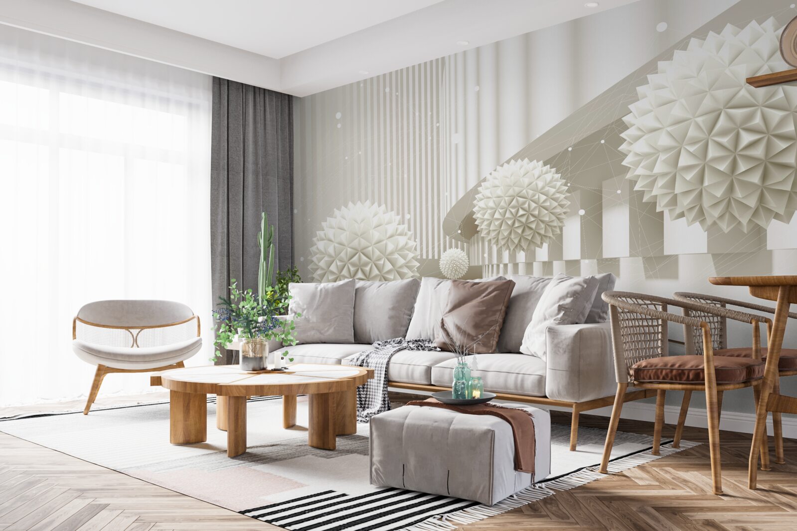 Fototapet baloane albe cu un design tridimensional