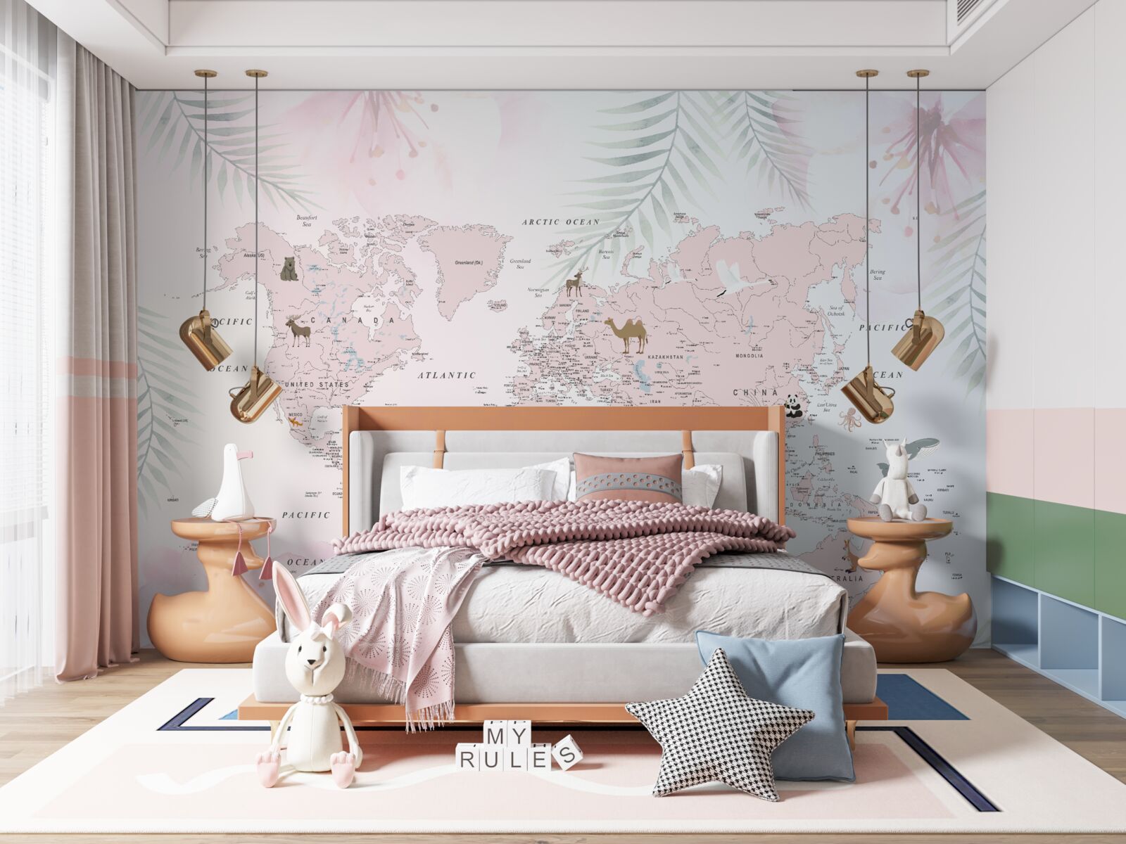 Fototapet harta lumii pe un fundal moale, luminos