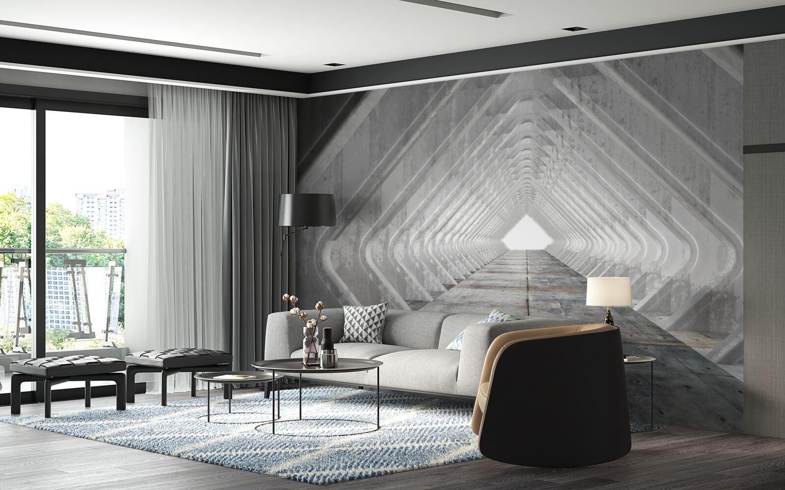 Fototapet coridor gri fără sfârșit