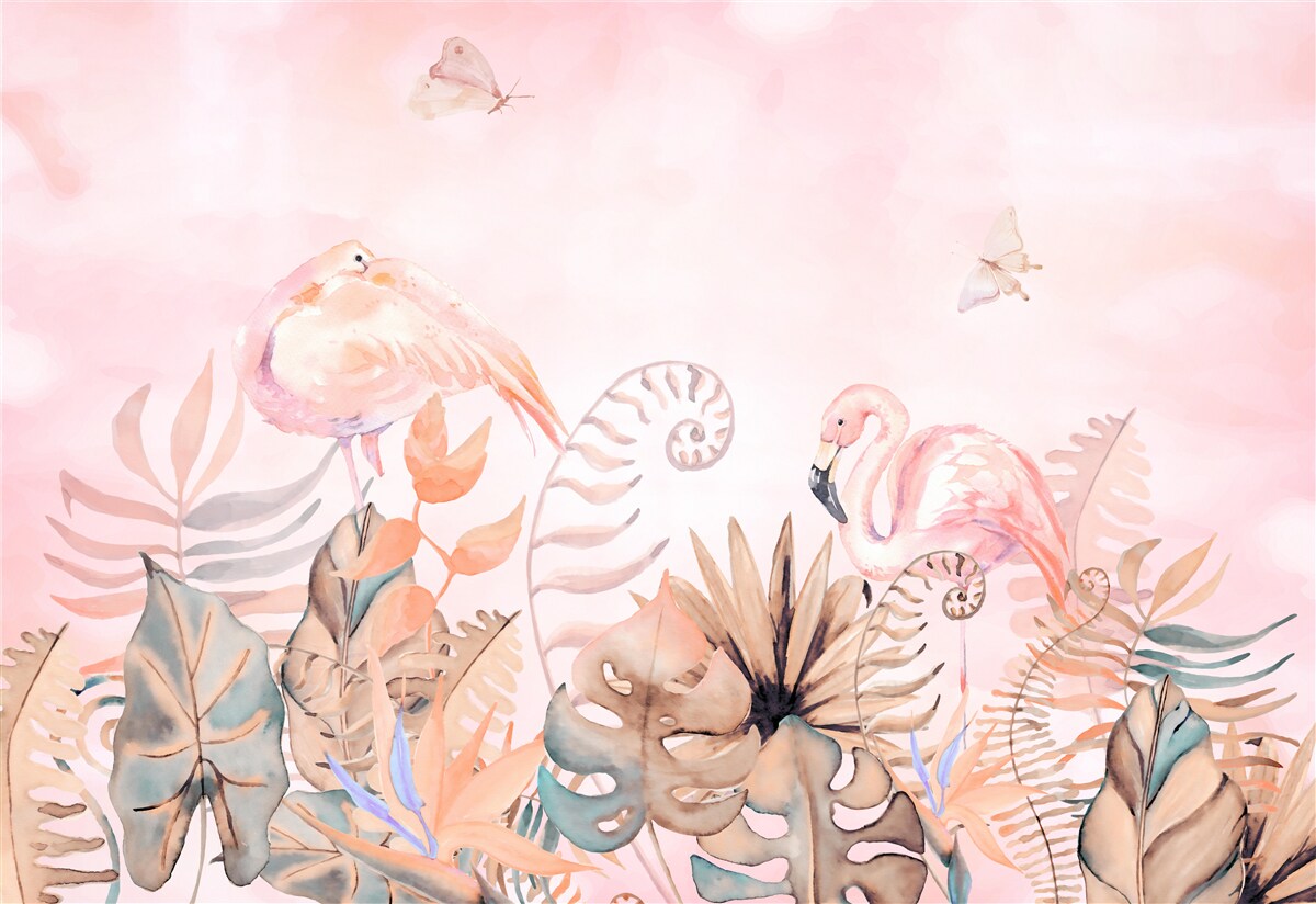 Fototapet pe ramuri sunt flamingo roz