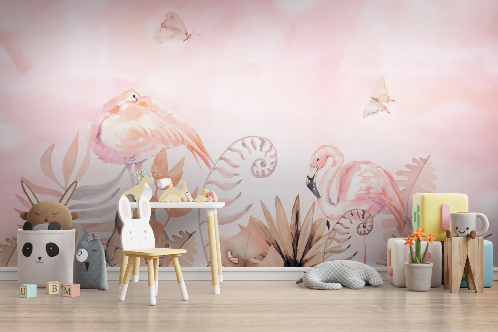 Fototapet pe ramuri sunt flamingo roz