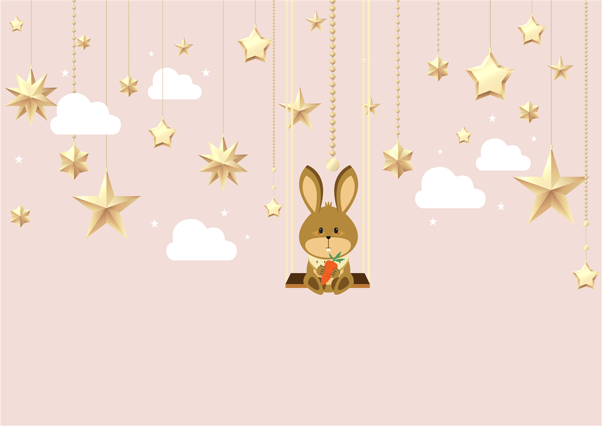 Fototapet un iepuraș se leagănă pe un leagăn de morcovi