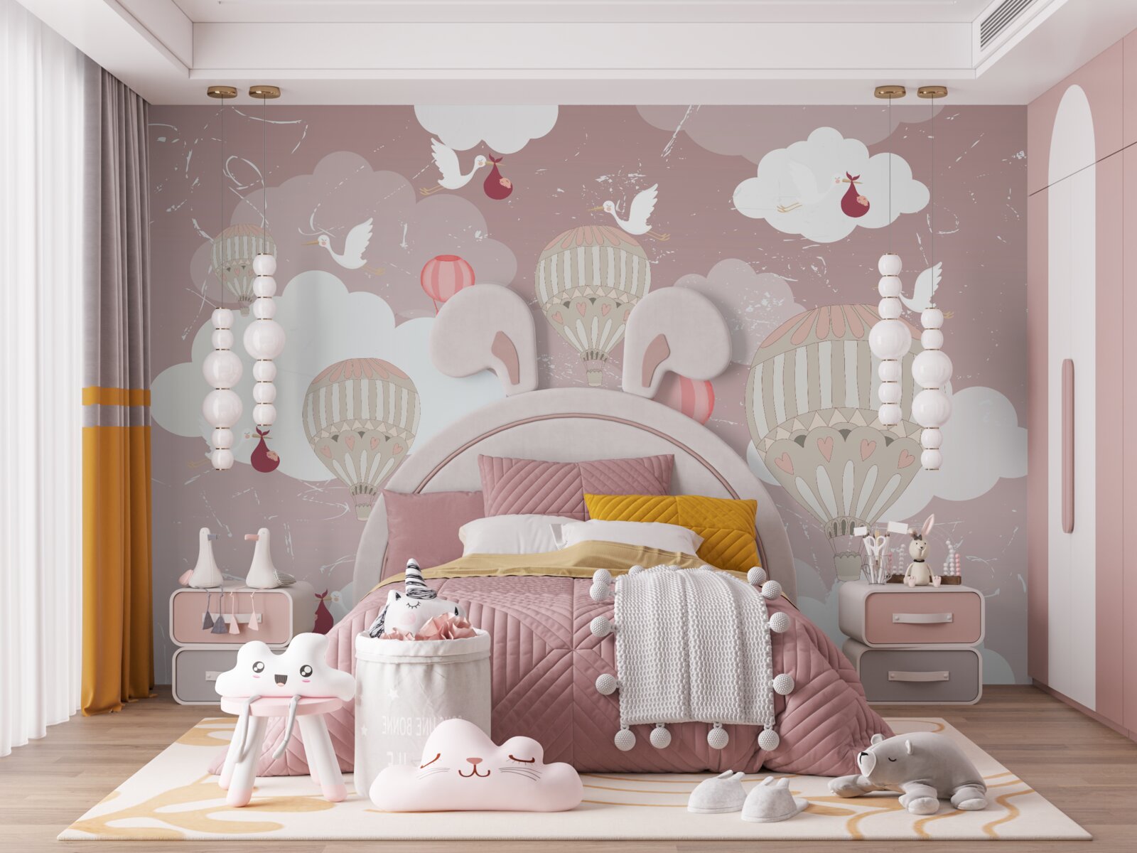 Fototapet printre baloane, berzele aduc copii