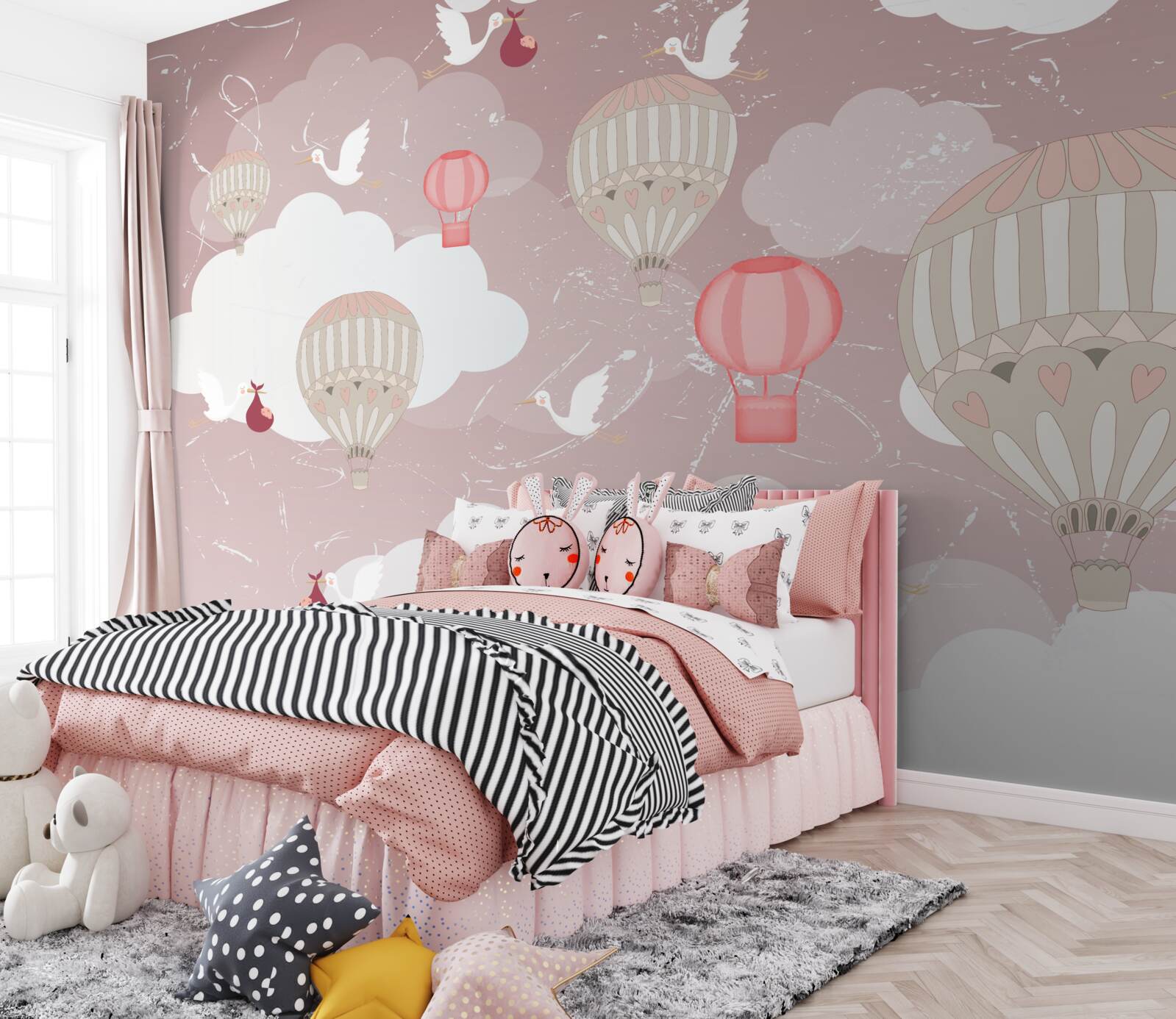 Fototapet printre baloane, berzele aduc copii