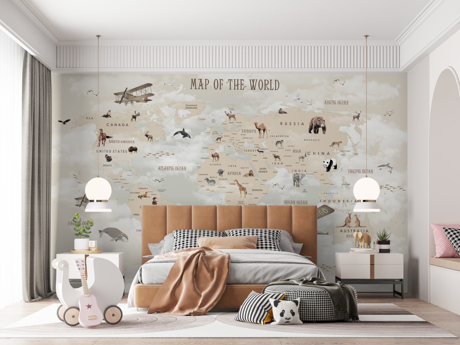 Fototapet harta lumii în nuanțe de maro