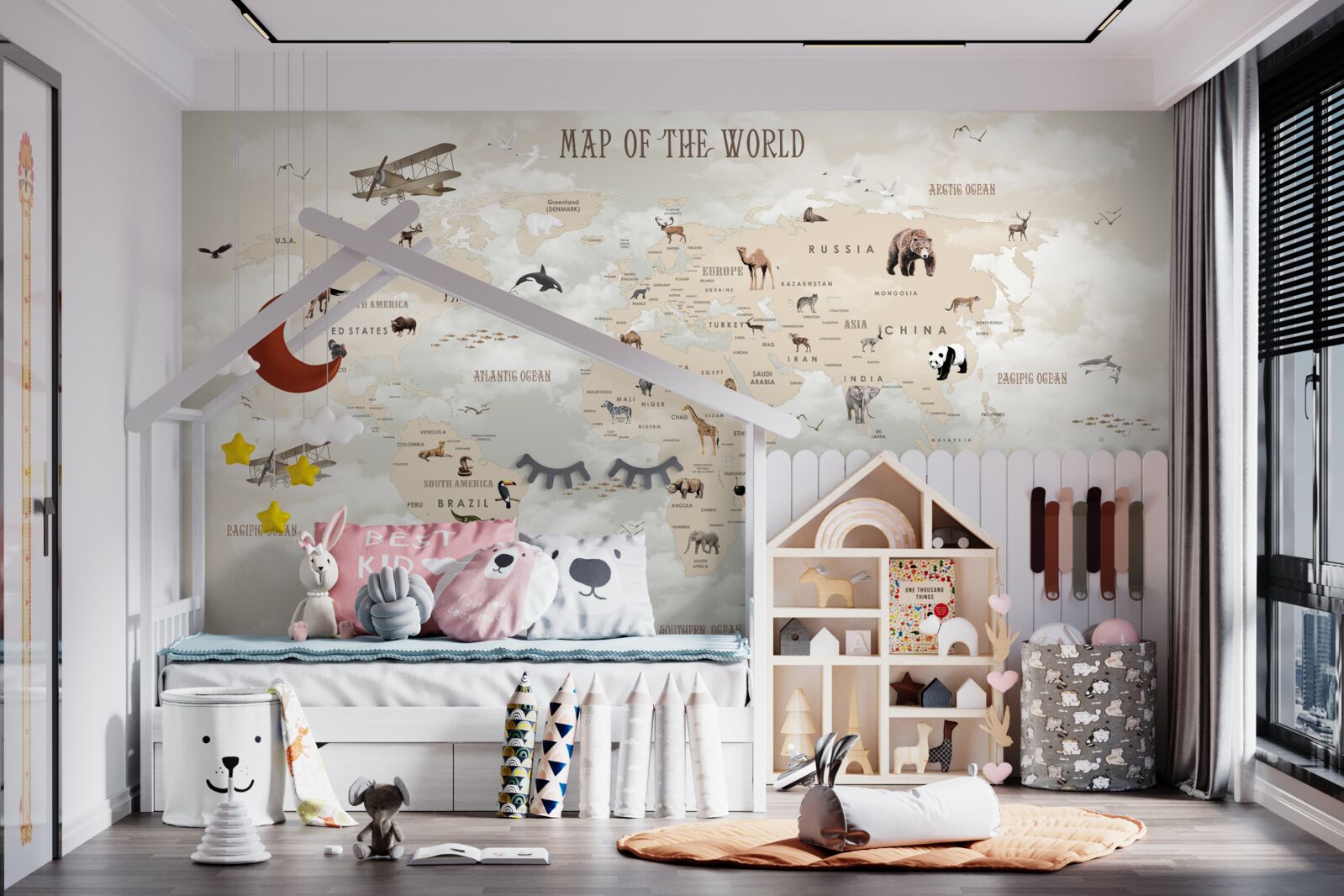 Fototapet harta lumii în nuanțe de maro