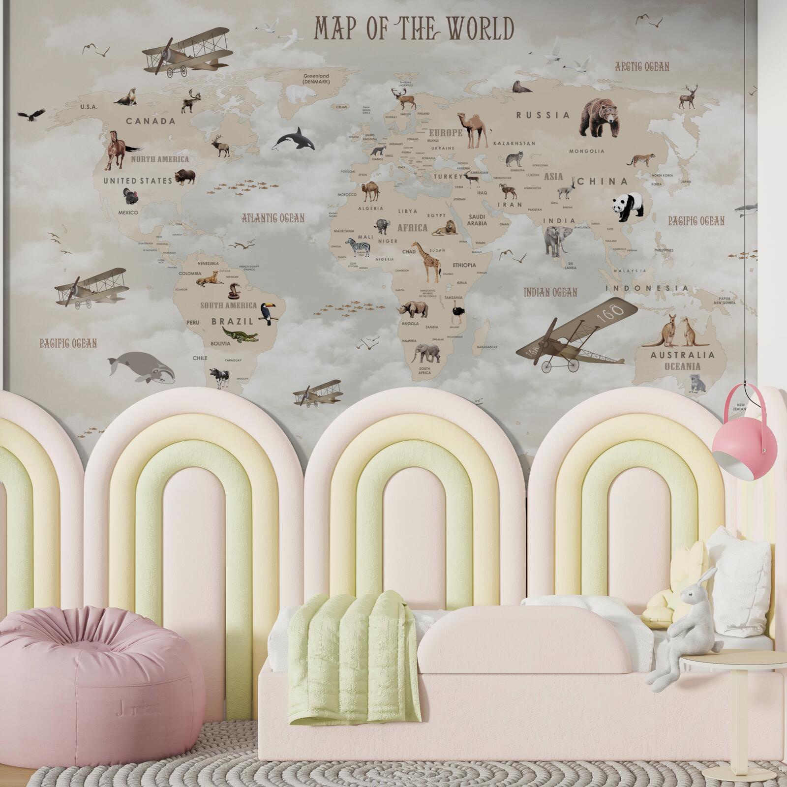 Fototapet harta lumii în nuanțe de maro