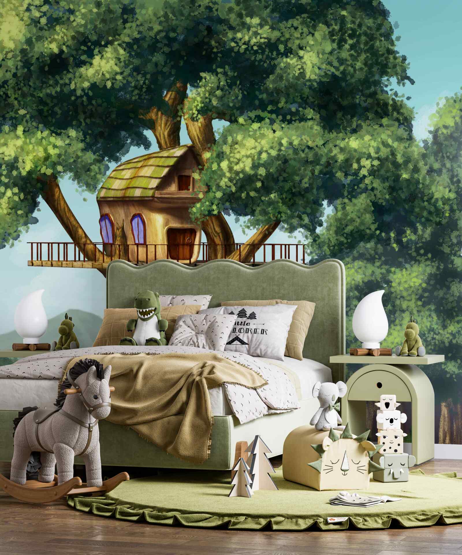 Fototapet casă din lemn pe ramuri