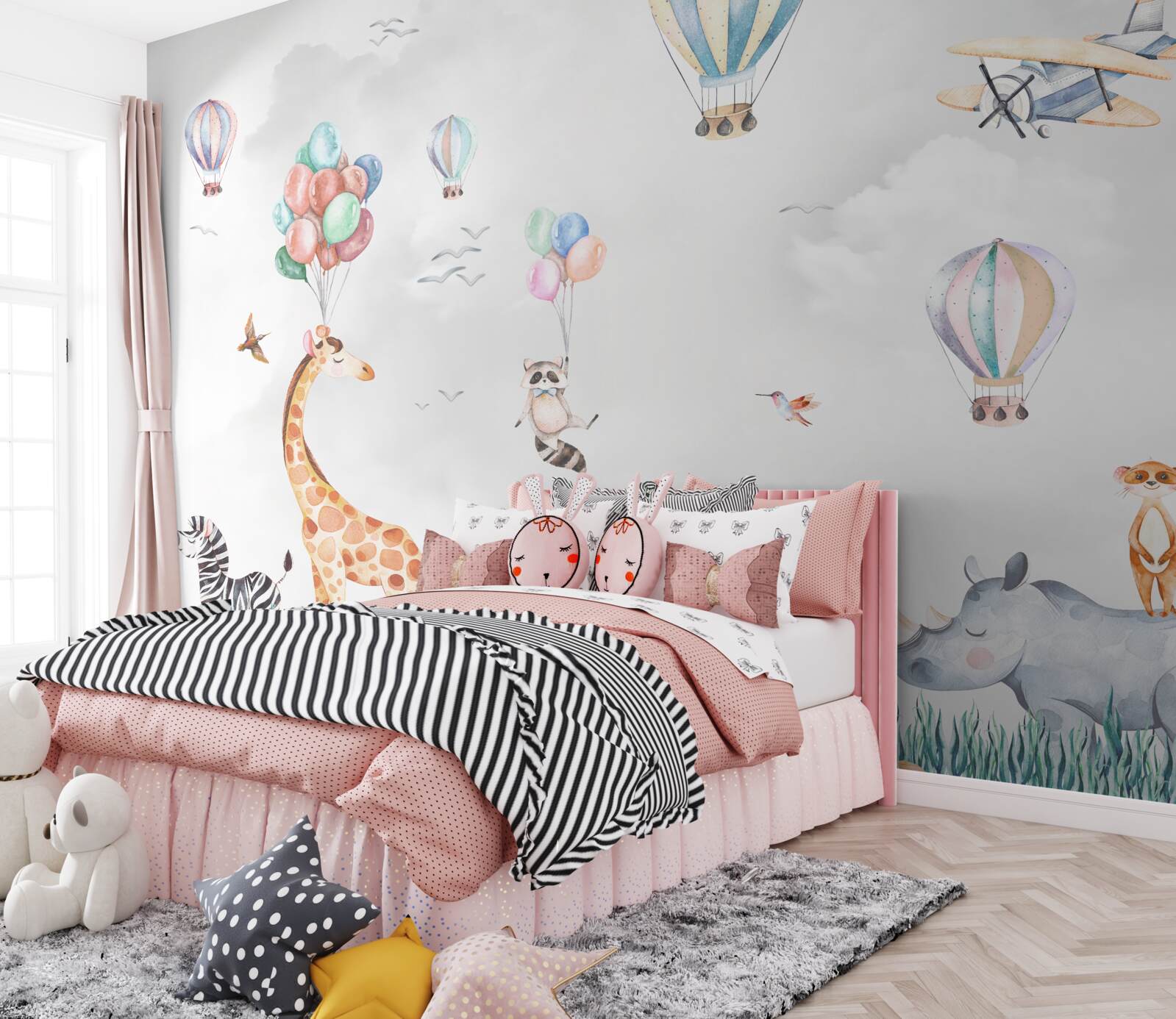 Fototapet baloanele și baloanele zboară mai sus decât animalele