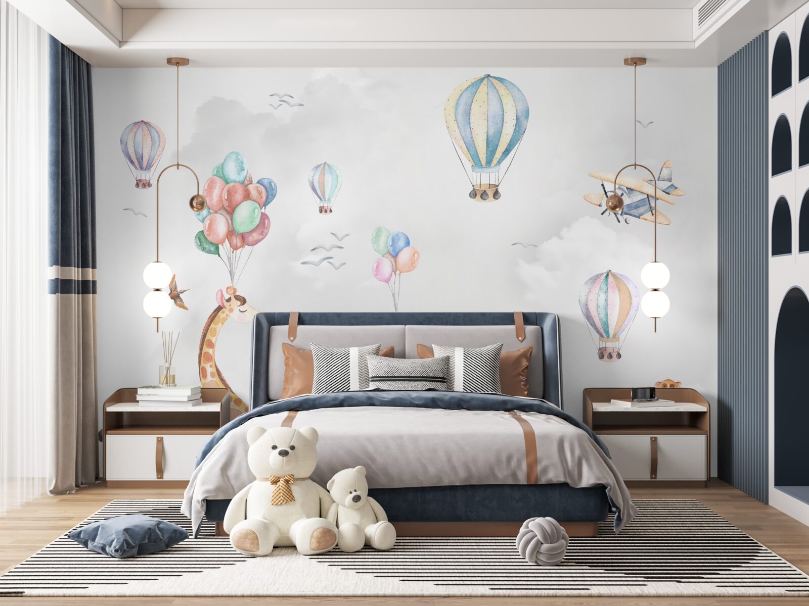 Fototapet baloanele și baloanele zboară mai sus decât animalele