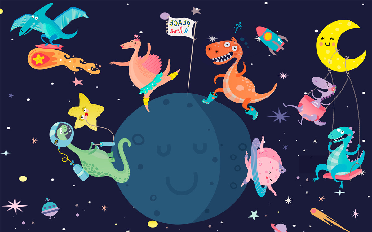 Fototapet dinozauri spațiali