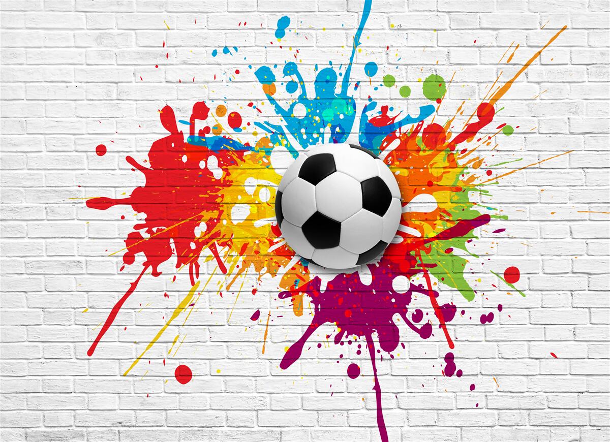 Fototapet există o minge de fotbal pe zidul de cărămidă