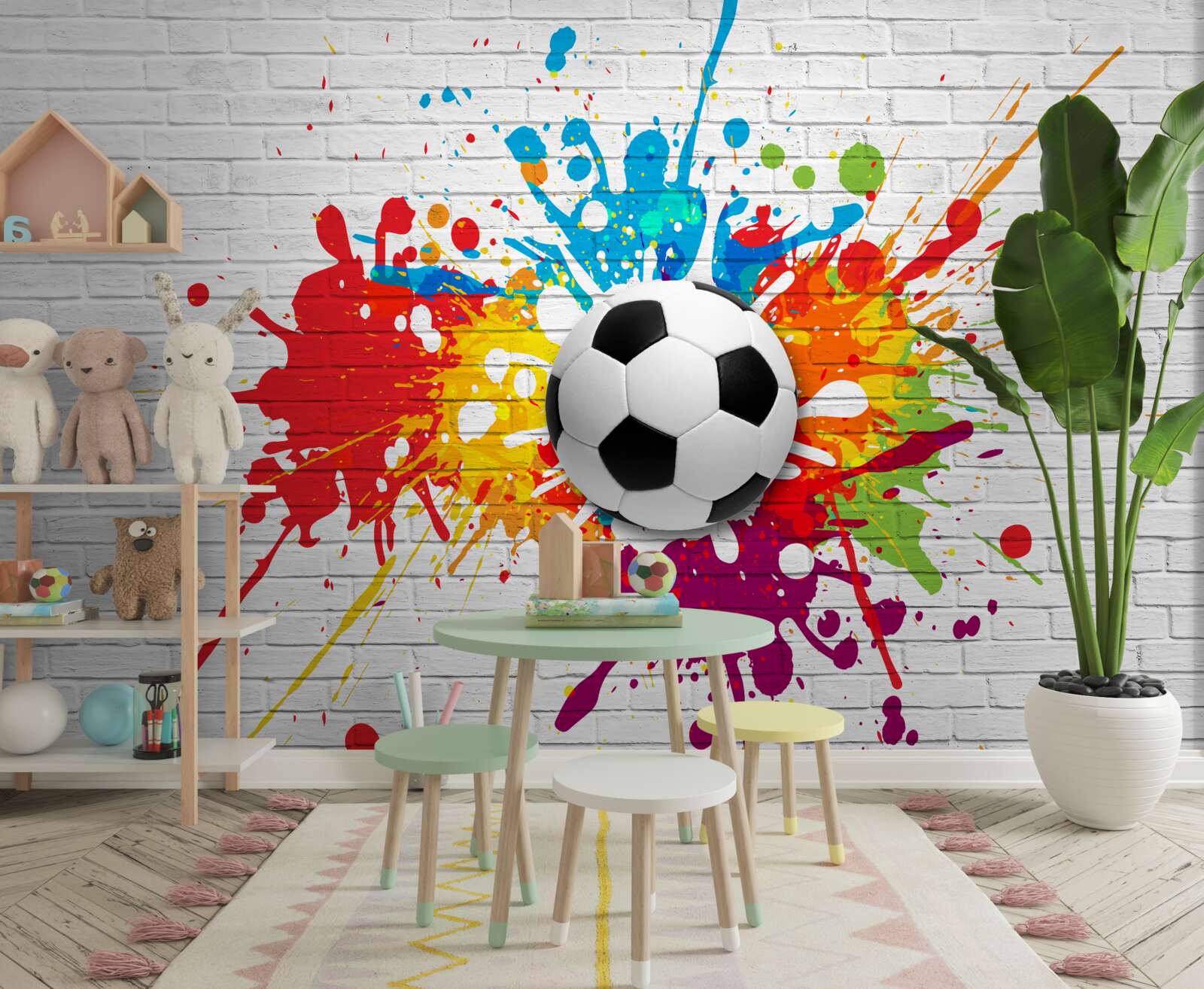 Fototapet există o minge de fotbal pe zidul de cărămidă