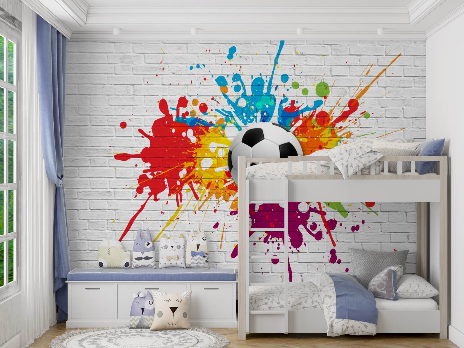 Fototapet există o minge de fotbal pe zidul de cărămidă