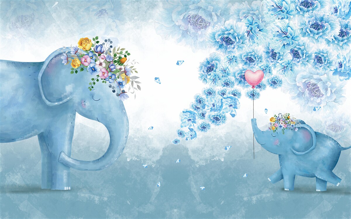 Fototapet elefanți mici cu flori