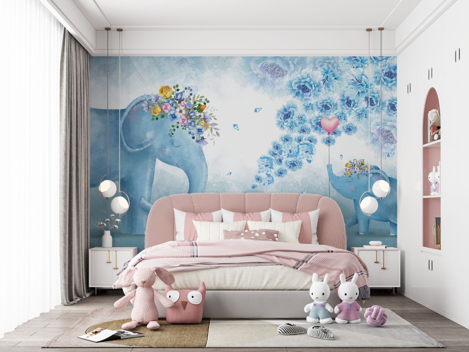 Fototapet elefanți mici cu flori