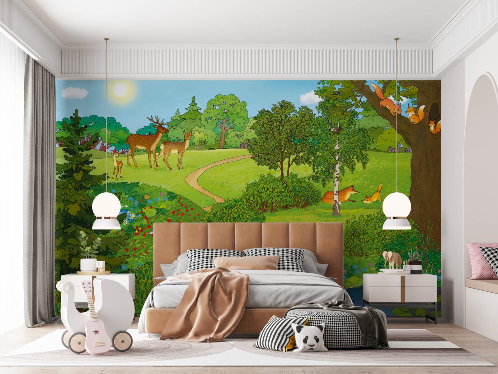 Fototapet animalele se plimbă printr-o poiană de pădure