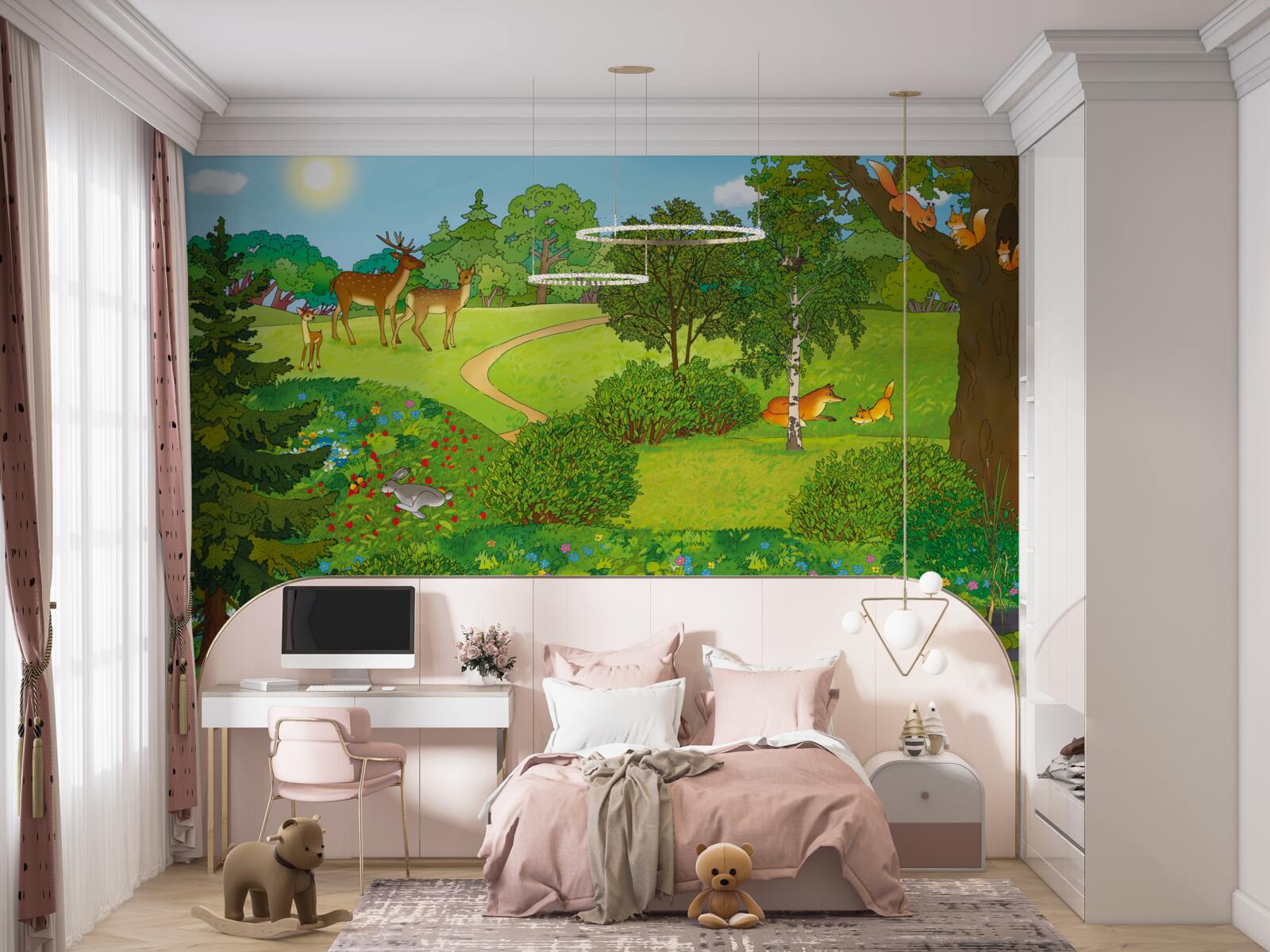 Fototapet animalele se plimbă printr-o poiană de pădure