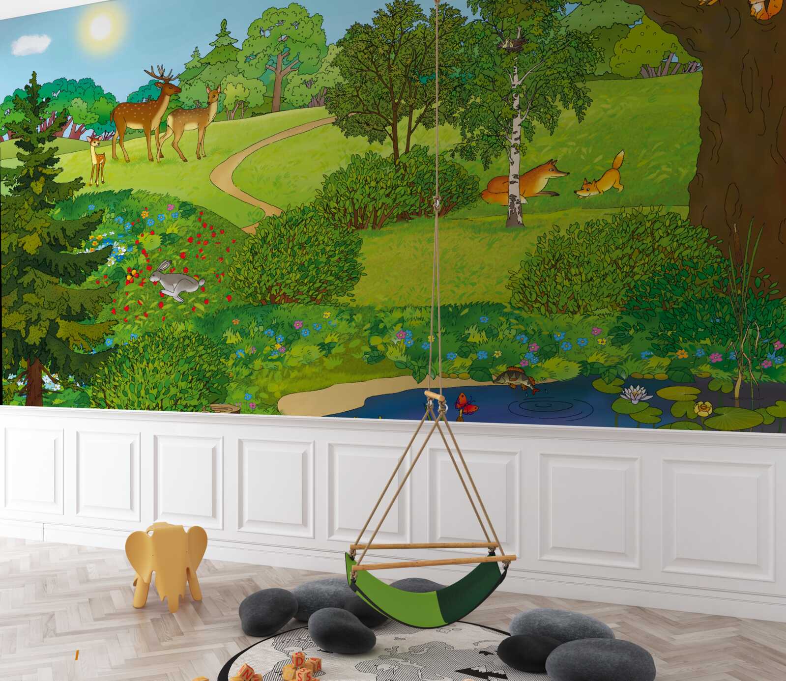 Fototapet animalele se plimbă printr-o poiană de pădure