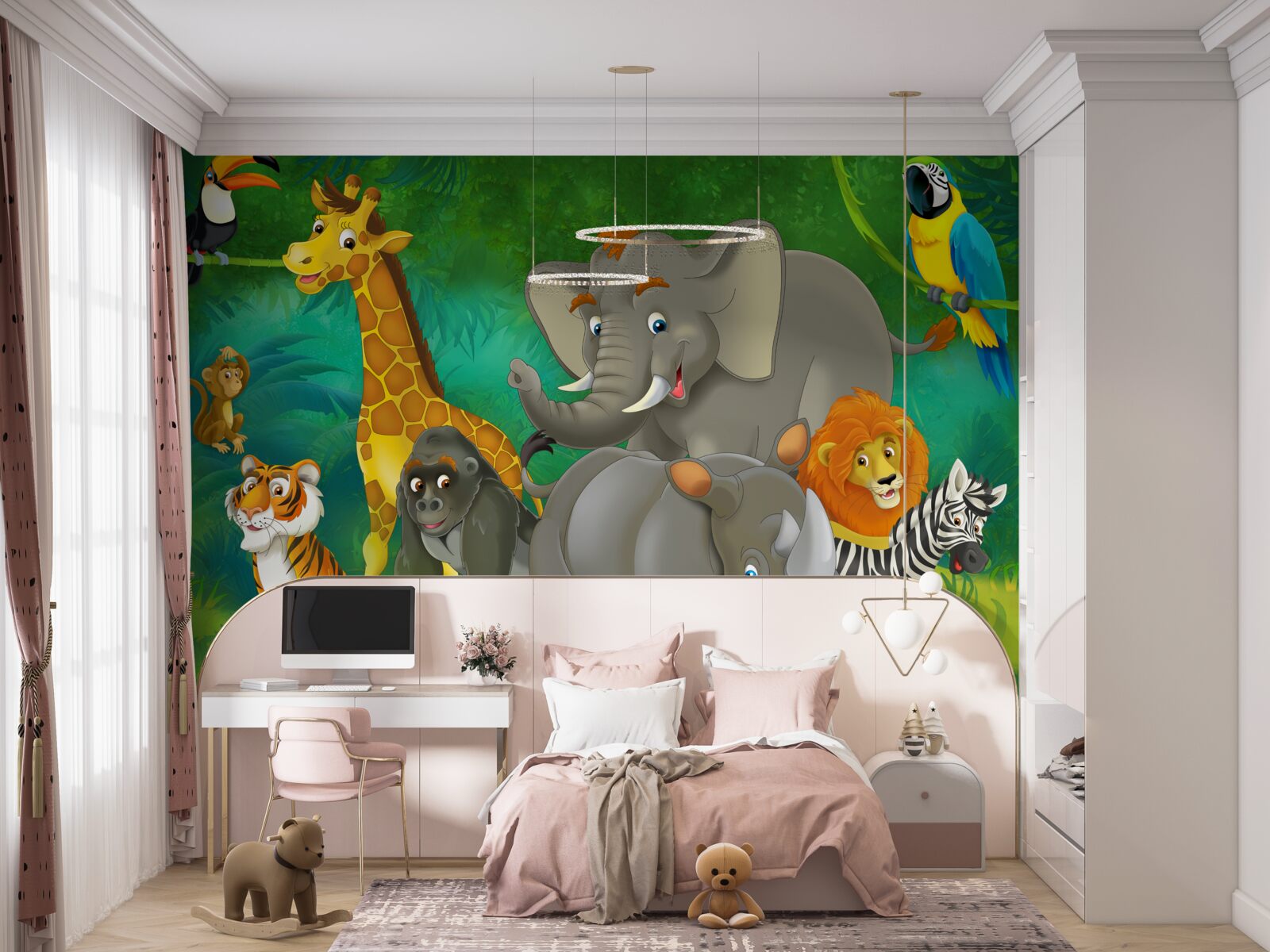 Fototapet în pădure, animalele își exprimă bucuria