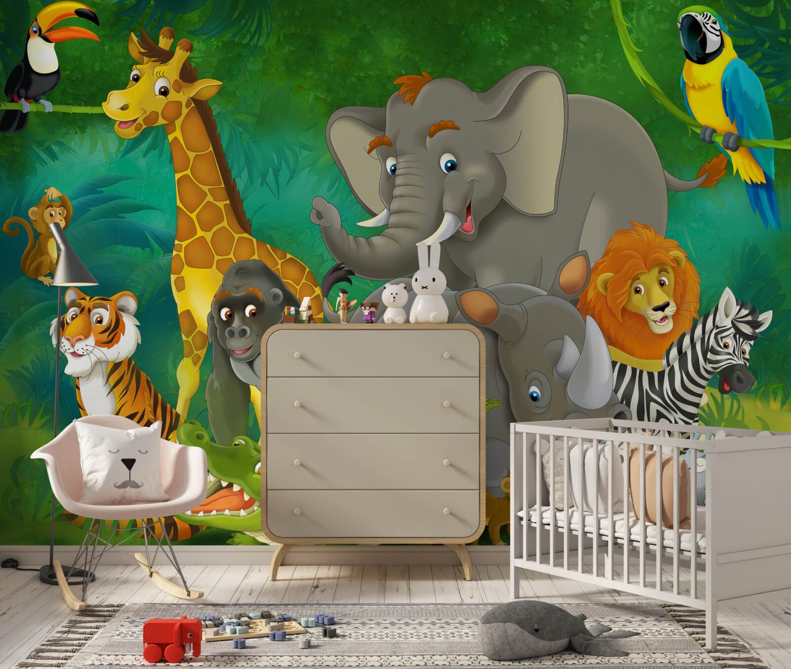 Fototapet în pădure, animalele își exprimă bucuria