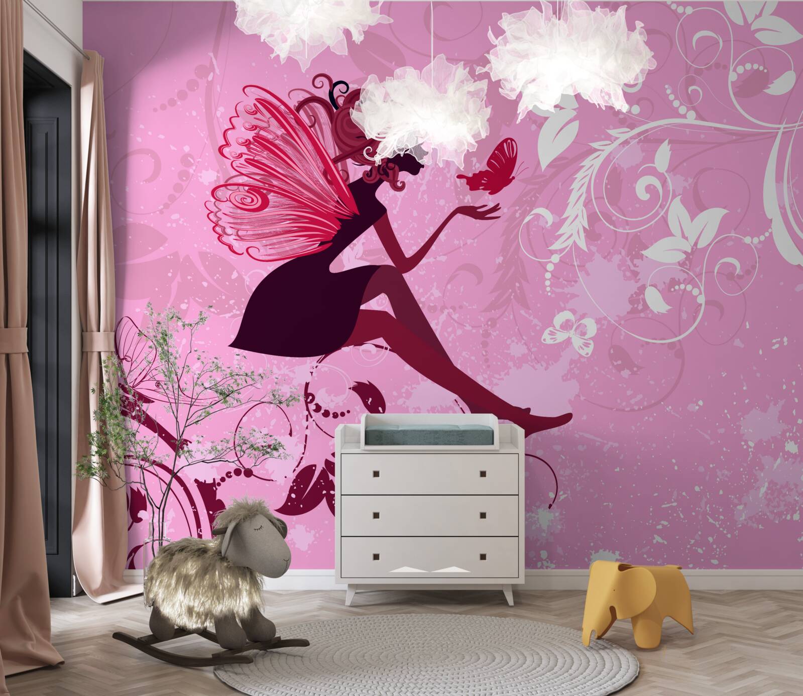 Fototapet fata s-a așezat pe ramura unei plante