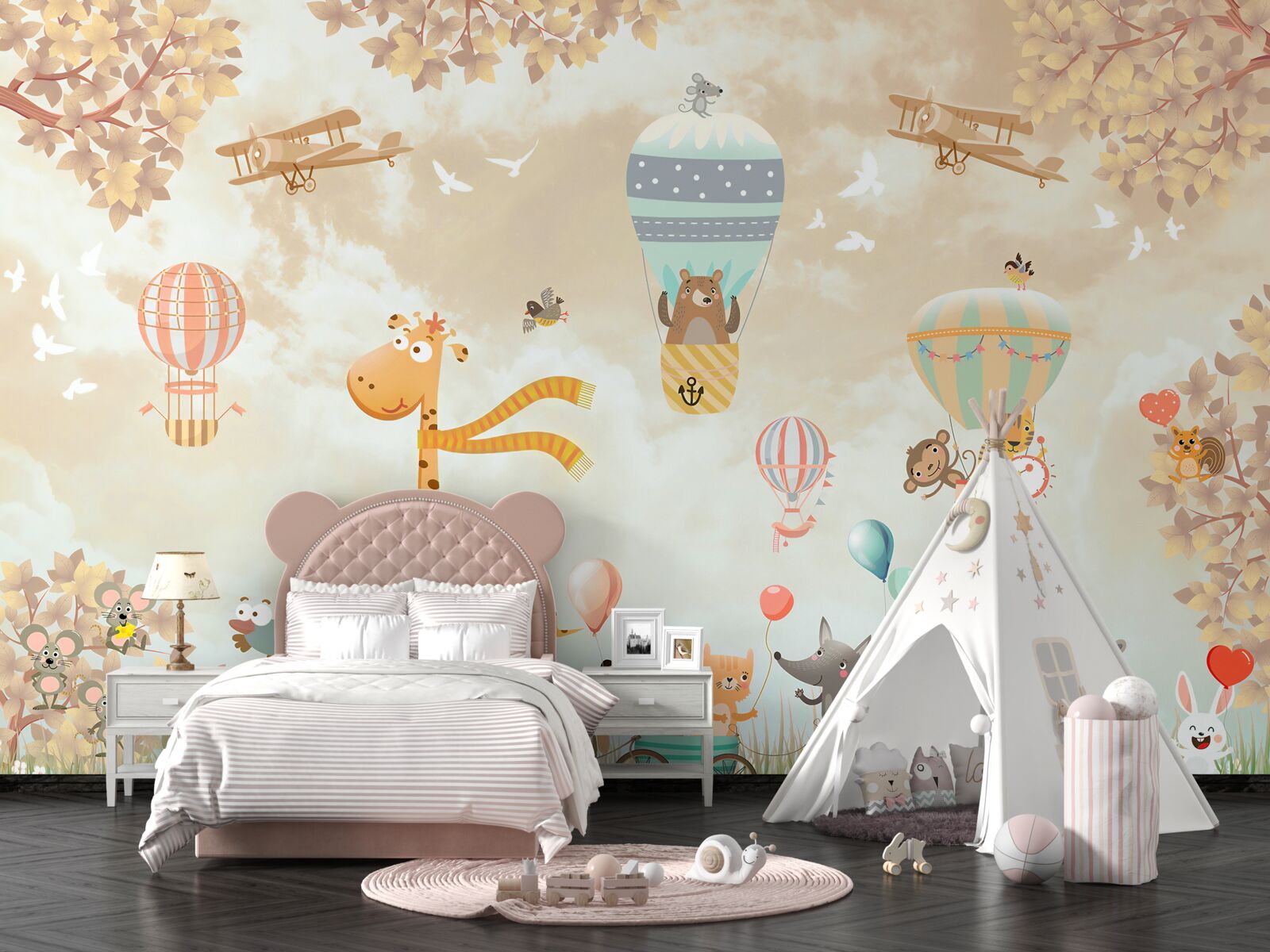 Fototapet animalele se mișcă și alunecă prin aer