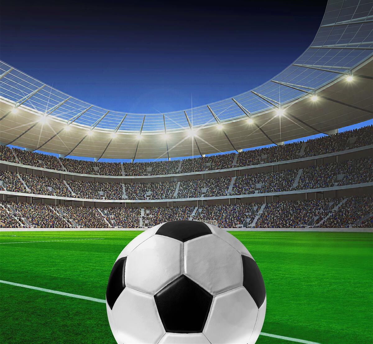 Fototapet în arenă există un teren de fotbal cu o minge