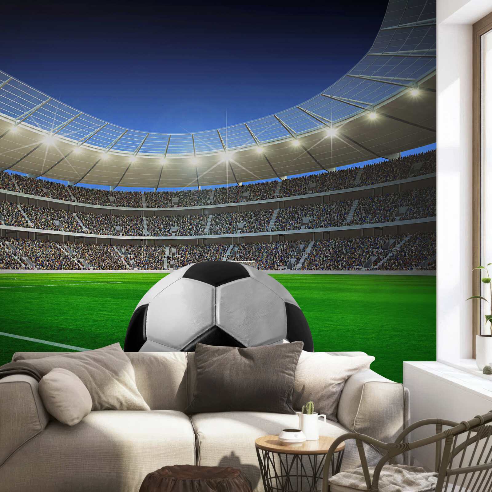Fototapet în arenă există un teren de fotbal cu o minge
