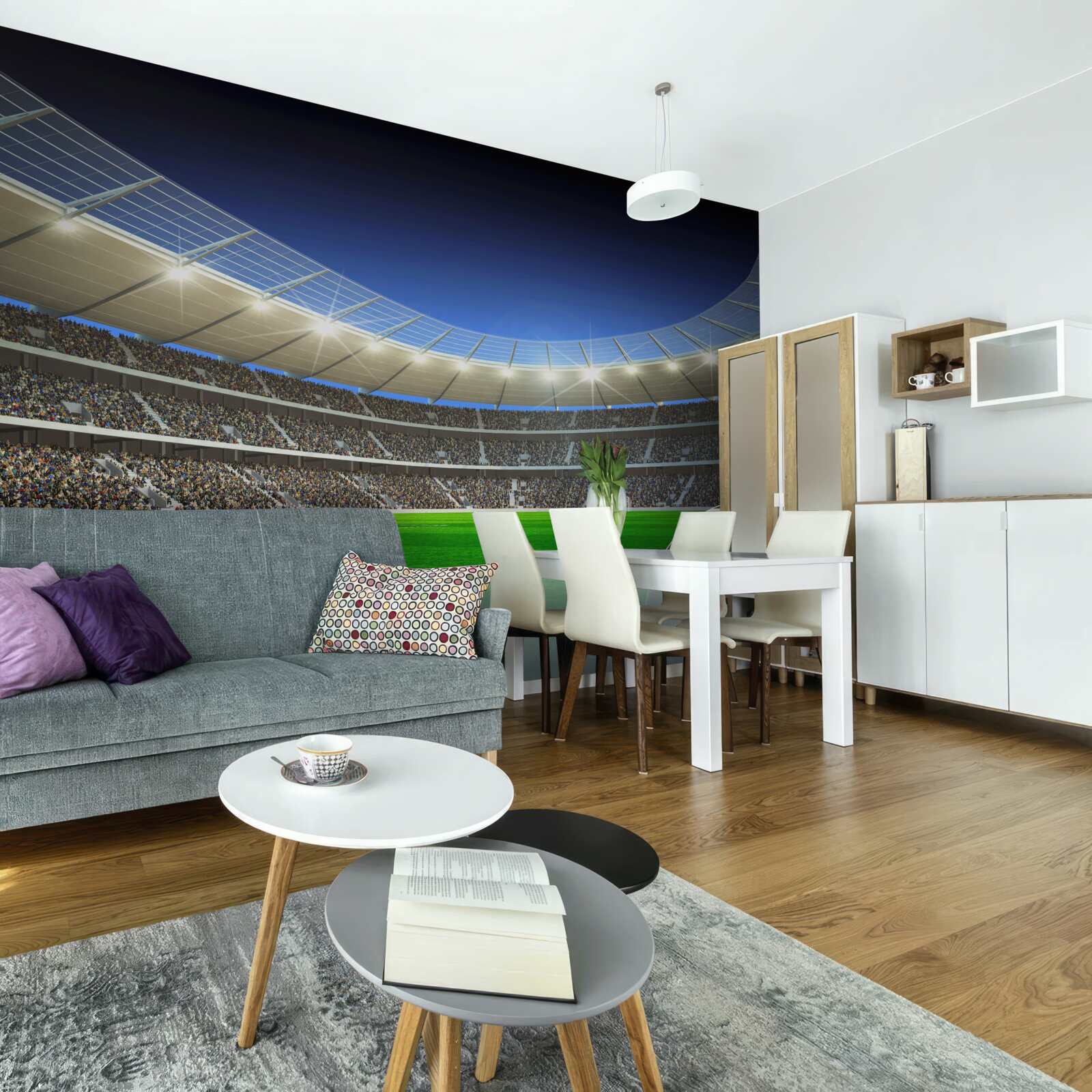 Fototapet o minge de fotbal se află pe teren