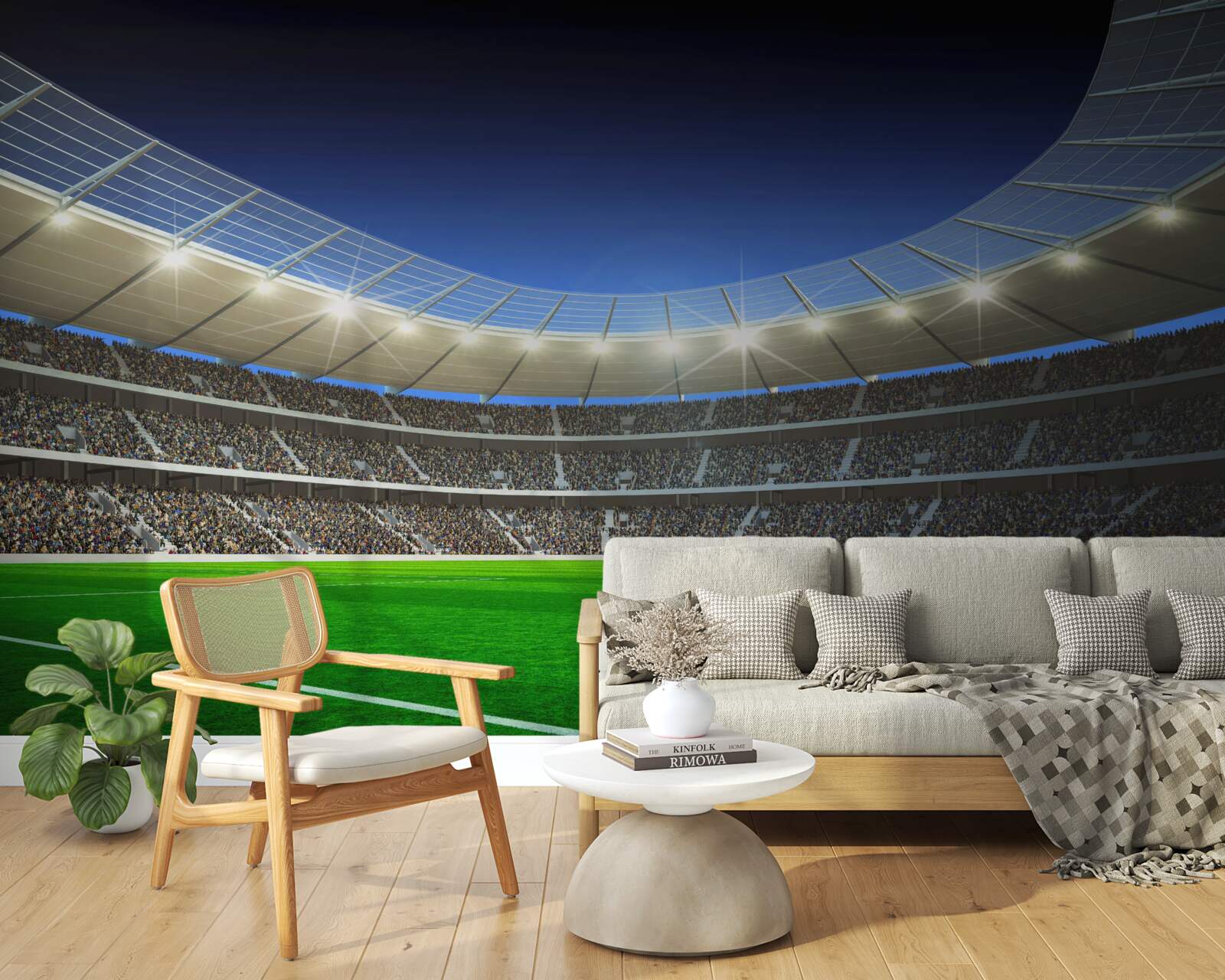 Fototapet o minge de fotbal se află pe teren