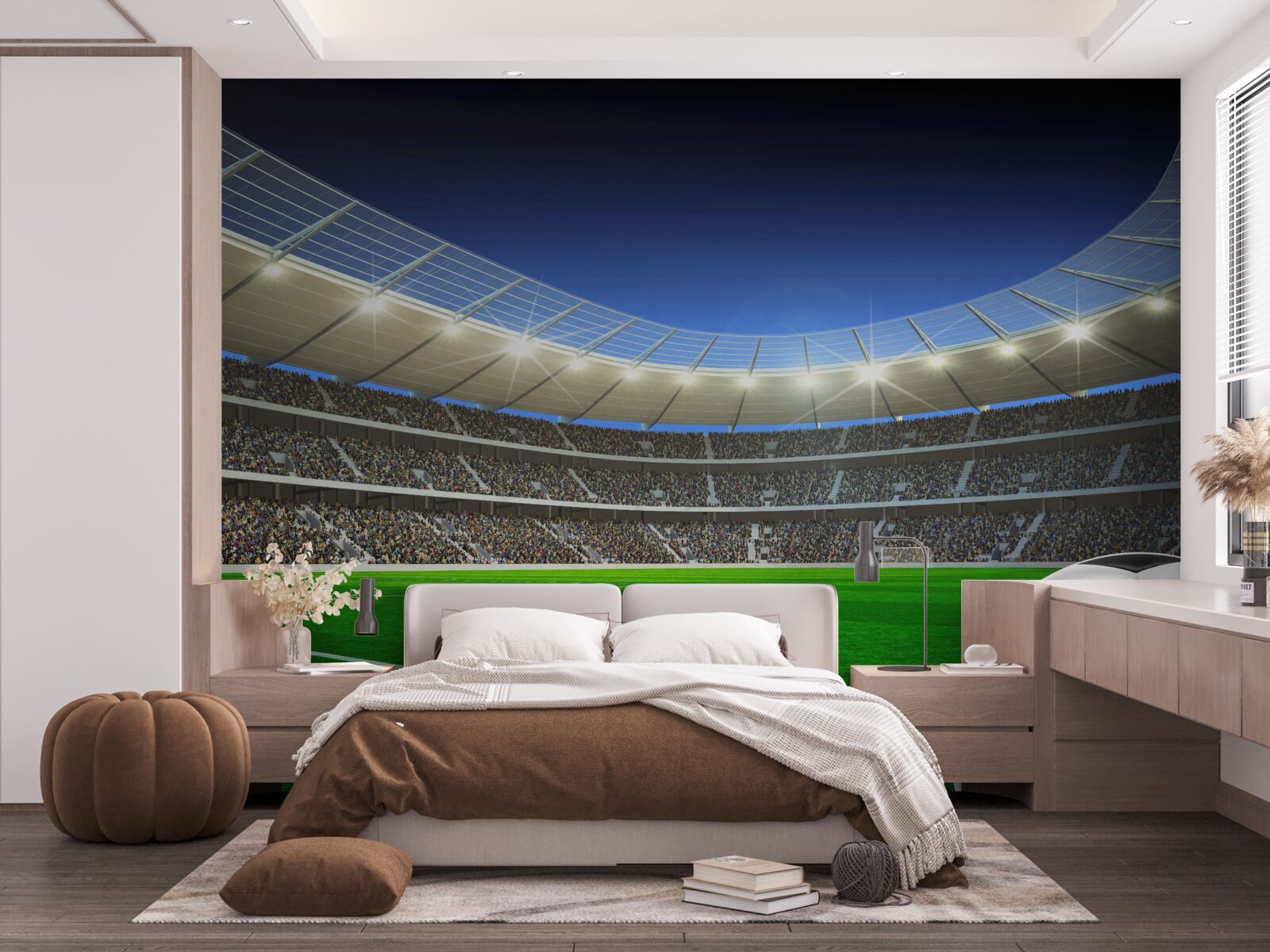 Fototapet o minge de fotbal se află pe teren