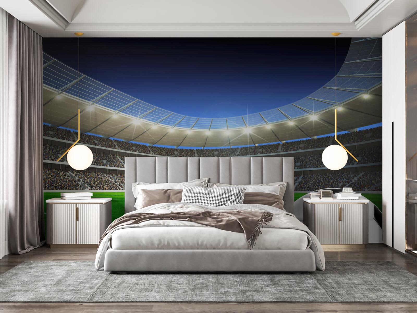 Fototapet o minge de fotbal se află pe teren