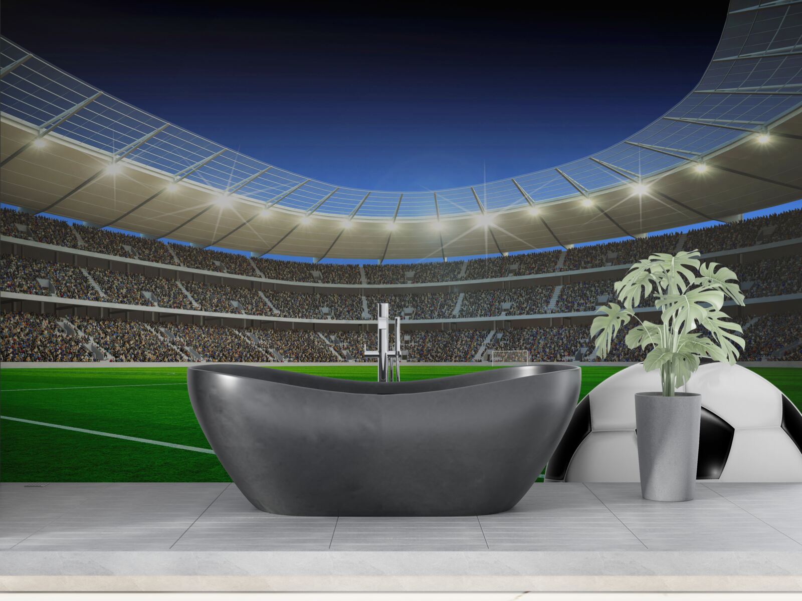 Fototapet o minge de fotbal se află pe teren