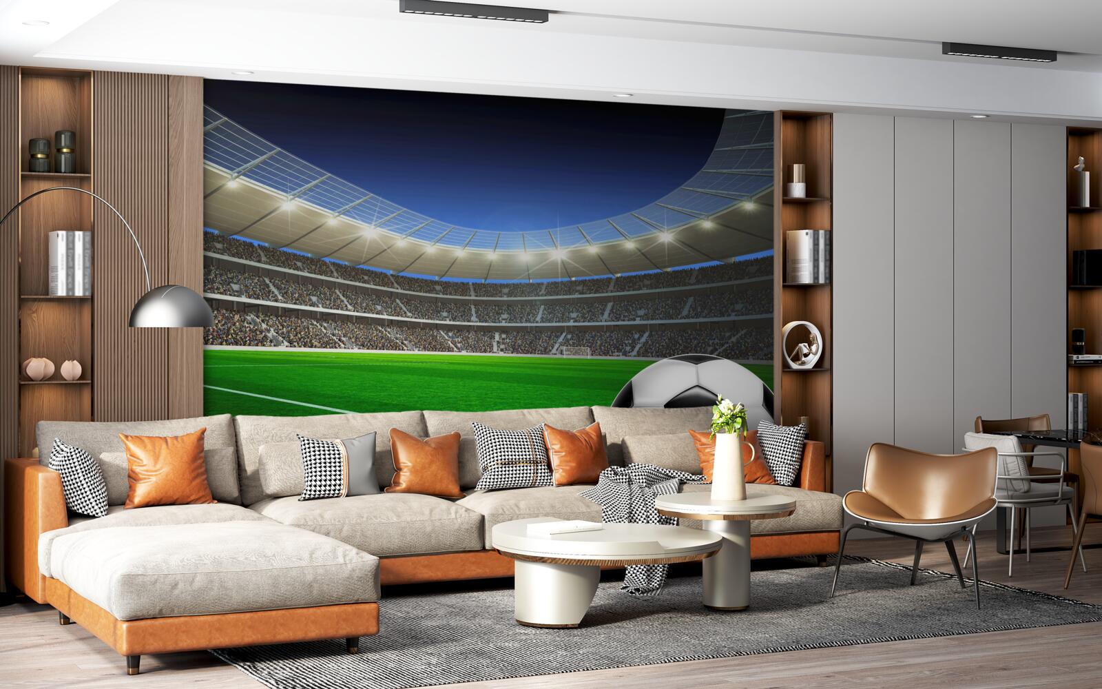 Fototapet o minge de fotbal se află pe teren