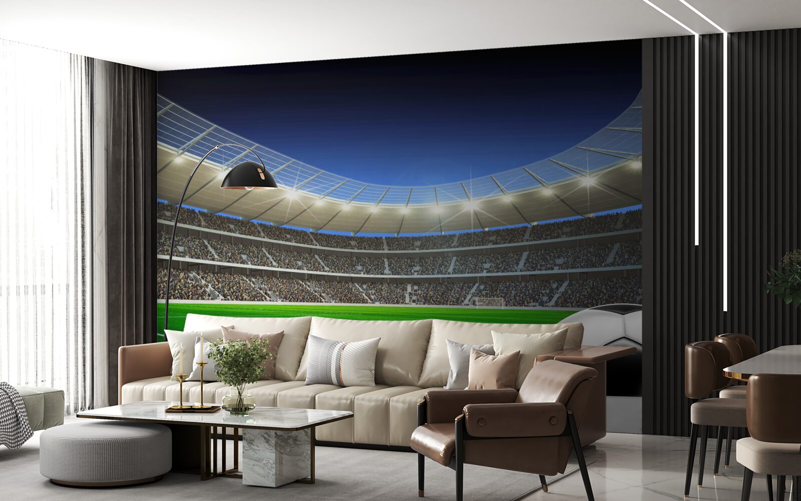 Fototapet o minge de fotbal se află pe teren